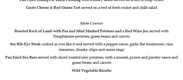 Special Valentine’s Day Menu